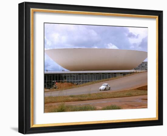 Three Powers Square Building Built by Oscar Niemeyer as Volkwagan drives by-Dmitri Kessel-Framed Photographic Print