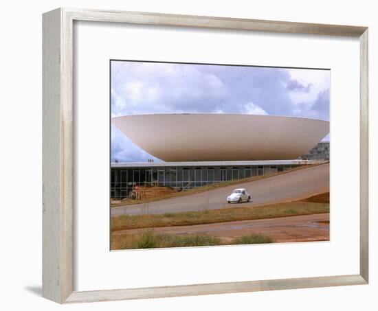 Three Powers Square Building Built by Oscar Niemeyer as Volkwagan drives by-Dmitri Kessel-Framed Photographic Print