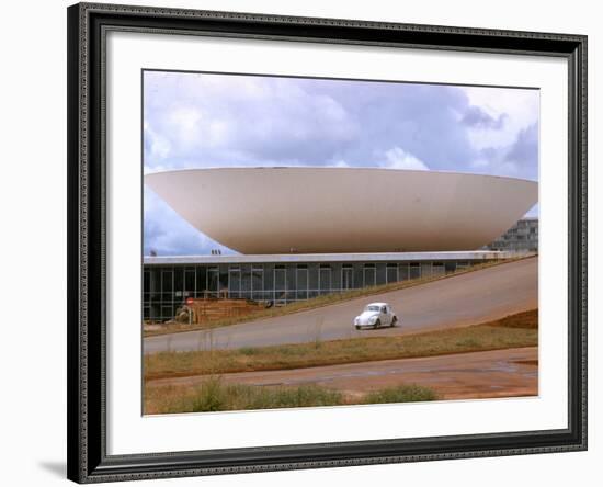 Three Powers Square Building Built by Oscar Niemeyer as Volkwagan drives by-Dmitri Kessel-Framed Photographic Print