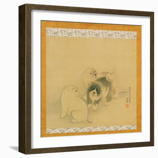 Three Puppies, 1790 (Ink & Colour on Silk, Mounted as a Hanging Scroll)-Maruyama Okyo-Framed Giclee Print