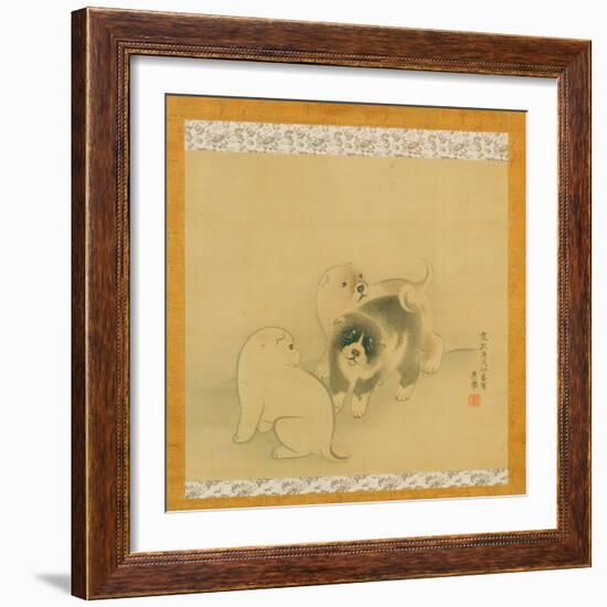 Three Puppies, 1790 (Ink & Colour on Silk, Mounted as a Hanging Scroll)-Maruyama Okyo-Framed Giclee Print