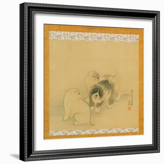 Three Puppies, 1790 (Ink & Colour on Silk, Mounted as a Hanging Scroll)-Maruyama Okyo-Framed Giclee Print