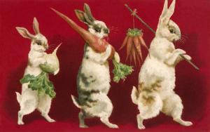 Three Rabbits Carrying Vegetables