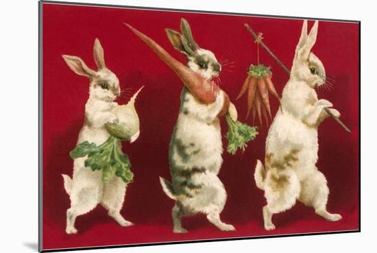 Three Rabbits Carrying Vegetables-null-Mounted Art Print