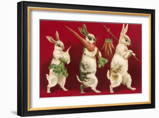 Three Rabbits Carrying Vegetables--Framed Art Print