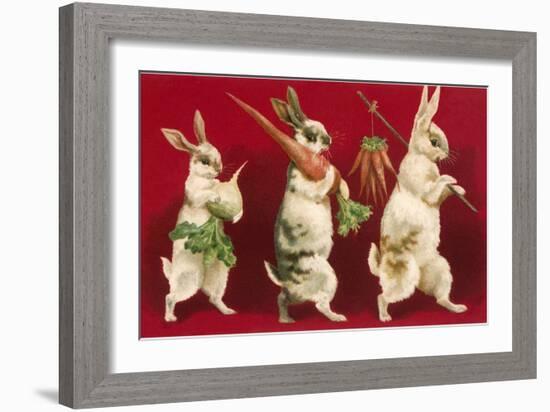 Three Rabbits Carrying Vegetables-null-Framed Premium Giclee Print