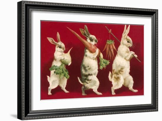 Three Rabbits Carrying Vegetables-null-Framed Premium Giclee Print