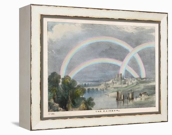 Three Rainbows Over a River with a Bridge in the Background and Ships in the Foreground-Charles F. Bunt-Framed Stretched Canvas