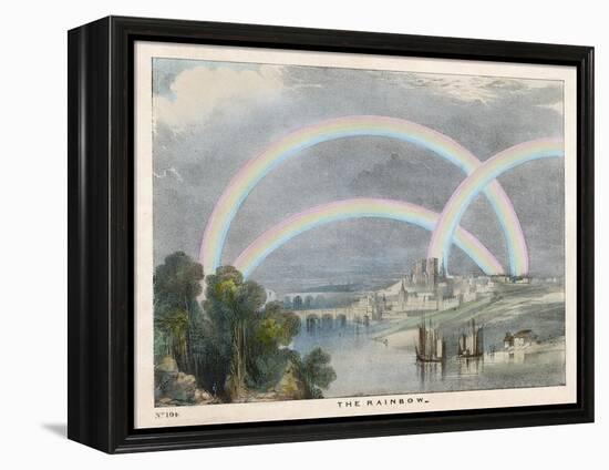 Three Rainbows Over a River with a Bridge in the Background and Ships in the Foreground-Charles F. Bunt-Framed Stretched Canvas