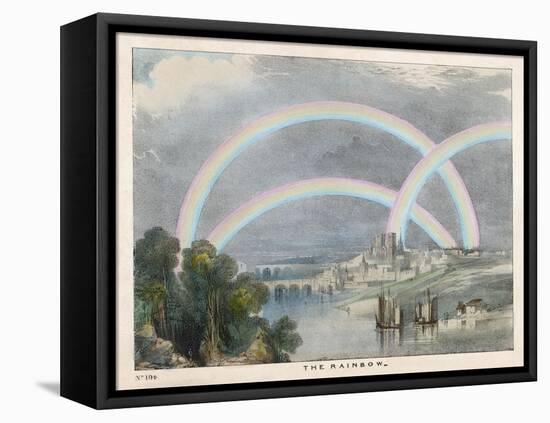 Three Rainbows Over a River with a Bridge in the Background and Ships in the Foreground-Charles F. Bunt-Framed Stretched Canvas