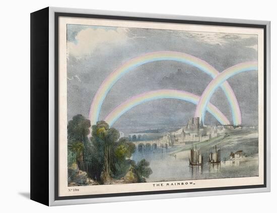 Three Rainbows Over a River with a Bridge in the Background and Ships in the Foreground-Charles F. Bunt-Framed Stretched Canvas