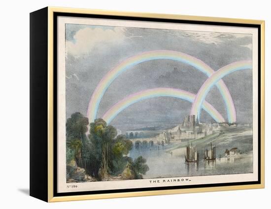 Three Rainbows Over a River with a Bridge in the Background and Ships in the Foreground-Charles F. Bunt-Framed Stretched Canvas