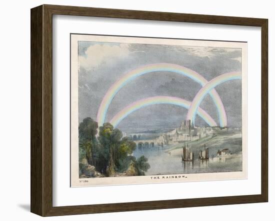 Three Rainbows Over a River with a Bridge in the Background and Ships in the Foreground-Charles F. Bunt-Framed Art Print