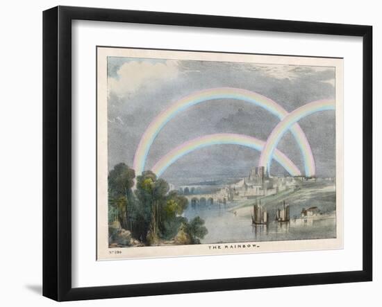 Three Rainbows Over a River with a Bridge in the Background and Ships in the Foreground-Charles F. Bunt-Framed Art Print