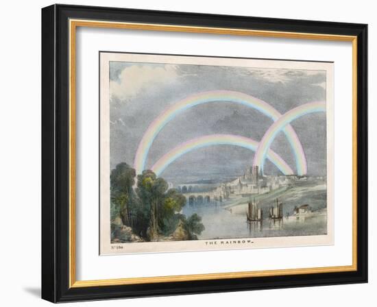Three Rainbows Over a River with a Bridge in the Background and Ships in the Foreground-Charles F. Bunt-Framed Art Print
