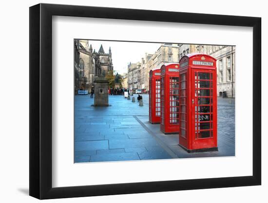 Three Red Booths on a Row in the Street on Edinburgh, Scotland, Uk.-pink candy-Framed Photographic Print