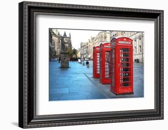 Three Red Booths on a Row in the Street on Edinburgh, Scotland, Uk.-pink candy-Framed Photographic Print