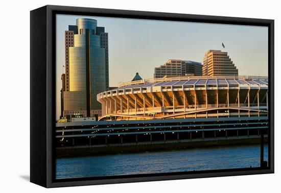 Three Rivers Stadium on Ohio River, Cincinnati, OH-null-Framed Premier Image Canvas