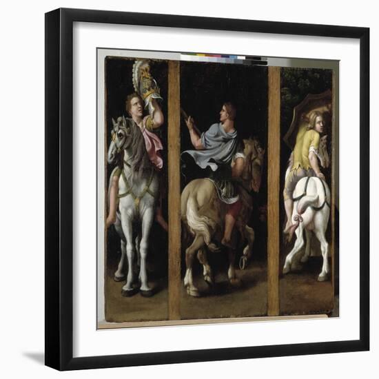 Three Roman Soldiers Riding, 1536-40 (Oil on Canvas)-Giulio Romano-Framed Giclee Print