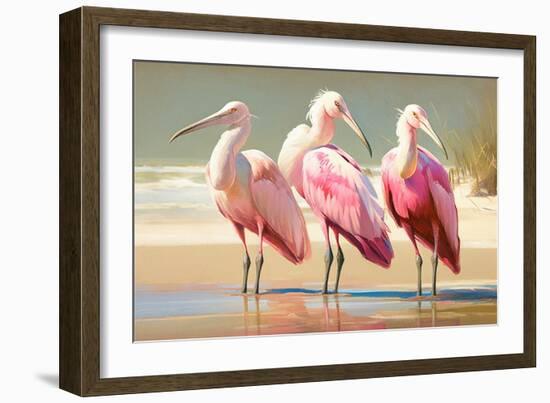 Three Roseate Spoon birds-Vivienne Dupont-Framed Art Print