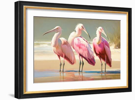 Three Roseate Spoon birds-Vivienne Dupont-Framed Art Print