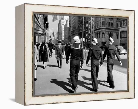 Three Sailors Walking on Fifth Avenue in Midtown-Alfred Eisenstaedt-Framed Premier Image Canvas