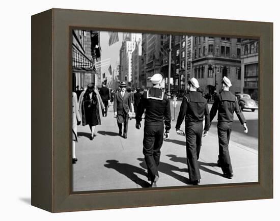 Three Sailors Walking on Fifth Avenue in Midtown-Alfred Eisenstaedt-Framed Premier Image Canvas