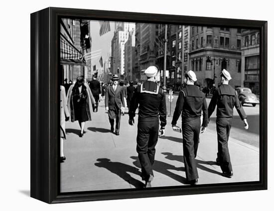 Three Sailors Walking on Fifth Avenue in Midtown-Alfred Eisenstaedt-Framed Premier Image Canvas