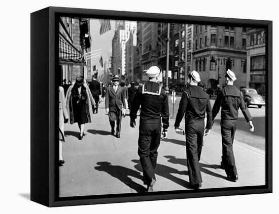 Three Sailors Walking on Fifth Avenue in Midtown-Alfred Eisenstaedt-Framed Premier Image Canvas