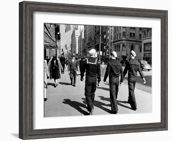 Three Sailors Walking on Fifth Avenue in Midtown-Alfred Eisenstaedt-Framed Photographic Print