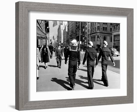 Three Sailors Walking on Fifth Avenue in Midtown-Alfred Eisenstaedt-Framed Photographic Print