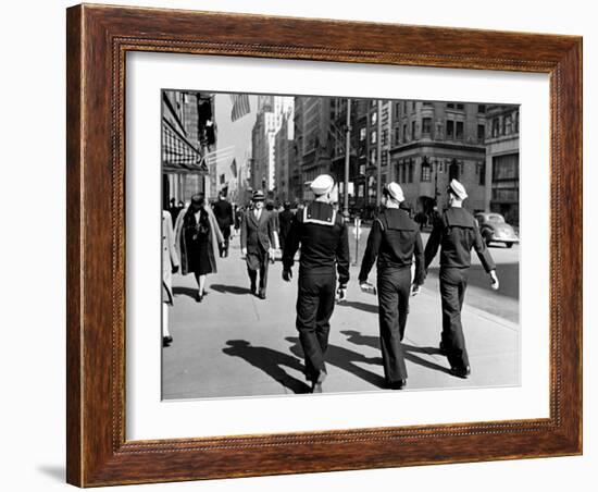 Three Sailors Walking on Fifth Avenue in Midtown-Alfred Eisenstaedt-Framed Photographic Print