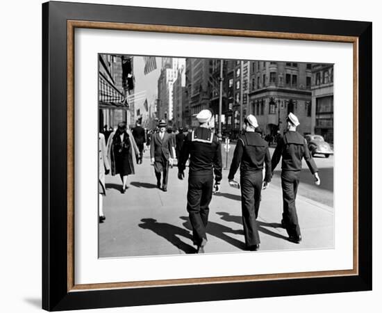 Three Sailors Walking on Fifth Avenue in Midtown-Alfred Eisenstaedt-Framed Photographic Print