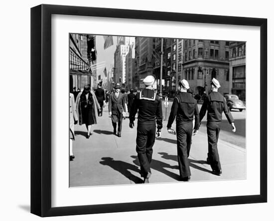 Three Sailors Walking on Fifth Avenue in Midtown-Alfred Eisenstaedt-Framed Photographic Print