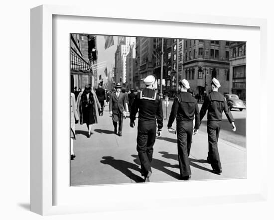 Three Sailors Walking on Fifth Avenue in Midtown-Alfred Eisenstaedt-Framed Photographic Print