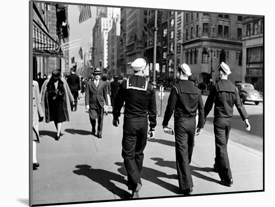 Three Sailors Walking on Fifth Avenue in Midtown-Alfred Eisenstaedt-Mounted Photographic Print