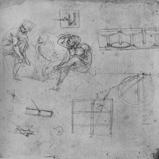 ''Three Seated Figures and Studies of Machinery', 1480-1481 (1945)' Giclee Print - Leonardo Da