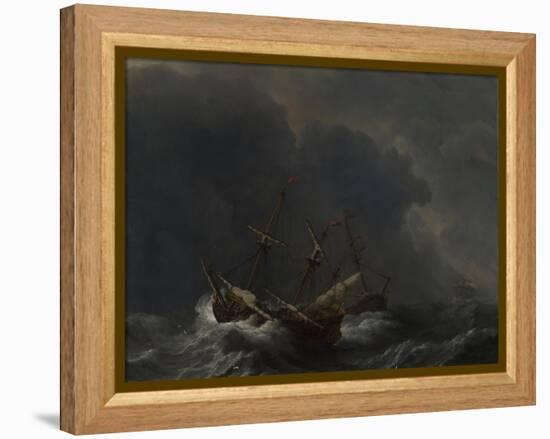 Three Ships in a Gale, 1673-Willem Van De Velde The Younger-Framed Premier Image Canvas