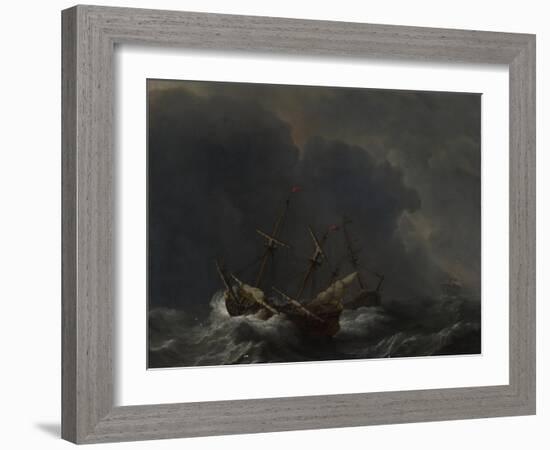 Three Ships in a Gale, 1673-Willem Van De Velde The Younger-Framed Giclee Print