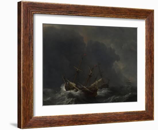 Three Ships in a Gale, 1673-Willem Van De Velde The Younger-Framed Giclee Print