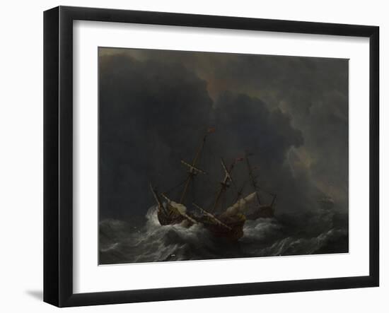 Three Ships in a Gale, 1673-Willem Van De Velde The Younger-Framed Giclee Print