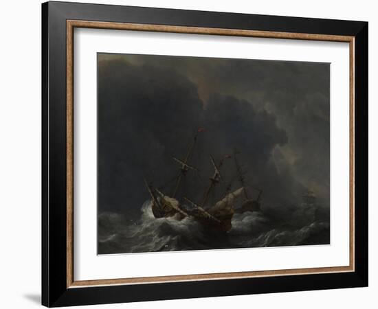 Three Ships in a Gale, 1673-Willem Van De Velde The Younger-Framed Giclee Print