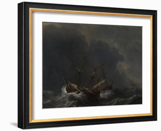 Three Ships in a Gale, 1673-Willem Van De Velde The Younger-Framed Giclee Print