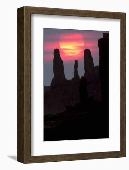 Three Sisters formation silhouetted at sunset, Monument Valley, Arizona-Adam Jones-Framed Photographic Print