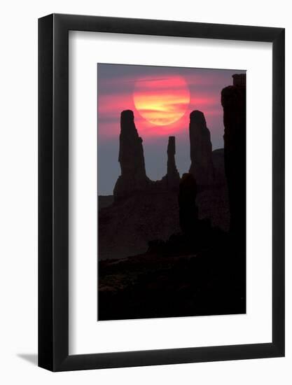 Three Sisters formation silhouetted at sunset, Monument Valley, Arizona-Adam Jones-Framed Photographic Print