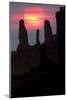 Three Sisters formation silhouetted at sunset, Monument Valley, Arizona-Adam Jones-Mounted Photographic Print