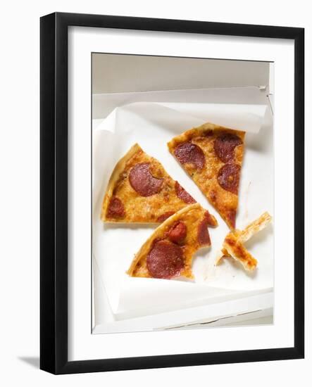 Three Slices of Pepperoni Pizza in Pizza Box-null-Framed Photographic Print