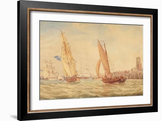 Three Sloops of War and a Fishing Smack Going into Habour, Portsmouth, C.1800-30-J. M. W. Turner-Framed Giclee Print