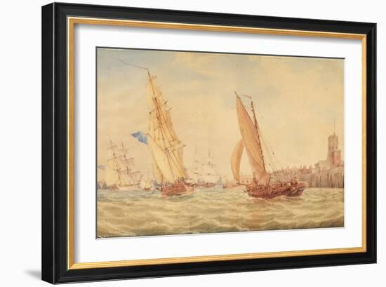 Three Sloops of War and a Fishing Smack Going into Habour, Portsmouth, C.1800-30-J. M. W. Turner-Framed Giclee Print