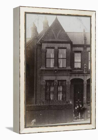 Three Small Boys Outside the Front Door of a House-null-Framed Premier Image Canvas